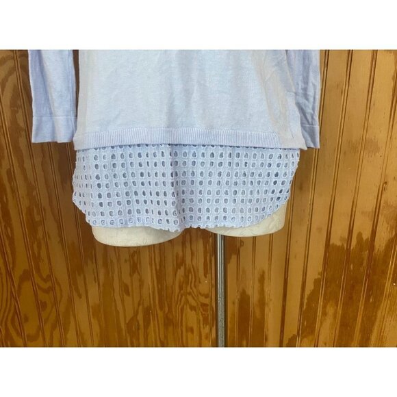 Moth Long Sleeve Eyelet Hem Tunic Top Round Neck Casual Button Modal Blue S/P - Picture 5 of 9